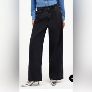 Madewell Harlow Wide Leg Jeans Black High Rise Pleated Size 30 Trouser Denim NWT